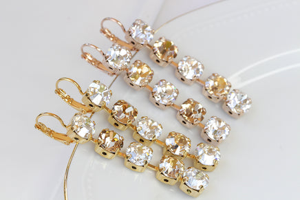 Rose Gold BRIDAL EARRINGS, Champagne Wedding Earrings, Rebeka Crystals Earrings, Gold Drop Long Earrings, Chandelier Statement Bridesmaid