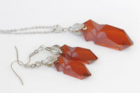 DARK RED JEWELRY Set, Red Dangle Earrings, Leaf Earrings, Avant Garde Jewelers, Bridal Rebeka Jewelry Set , Jean Paul Gaultier, Wife Gift