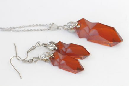 DARK RED JEWELRY Set, Red Dangle Earrings, Leaf Earrings, Avant Garde Jewelers, Bridal Rebeka Jewelry Set , Jean Paul Gaultier, Wife Gift