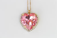 PINK HEART NECKLACE, Valentine's Day Gift for Wife, Statement Rebeka Heart Necklace,Heart Shaped Necklace, Big Gold Pendant Necklace Gift