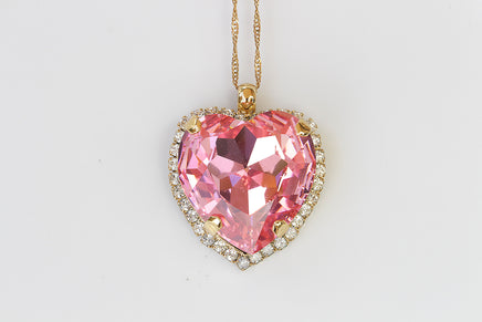 PINK HEART NECKLACE, Valentine's Day Gift for Wife, Statement Rebeka Heart Necklace,Heart Shaped Necklace, Big Gold Pendant Necklace Gift