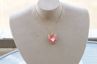 PINK HEART NECKLACE, Valentine's Day Gift for Wife, Statement Rebeka Heart Necklace,Heart Shaped Necklace, Big Gold Pendant Necklace Gift