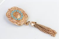 FRINGES TURQUOISE BROOCH, Rose Gold Brooch, Tassels Brooch, Blue Turquoise Brooch, Mother's Day Brooch Gift, Coat Pin, Brooch With Tassel