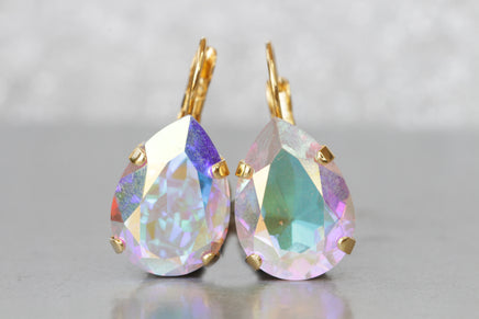 Bridal CRYSTAL Ab EARRINGS, Bridesmaid Earrings Set Gift, Rainbow Earrings, Rebeka Earrings, Dainty Wedding Jewelry Set,Teardrop Earrings