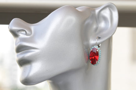 RED CORAL Turquoise EARRINGS, Red Ruby Bridal Earrings, Red Blue Silver Earrings, Drop Earrings, Birthday Gift, Rebeka Woman Stylish Gift