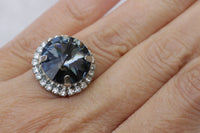 GRAY RING, Gray Silver Night Ring, Rebeka Rings, Big Round Stone Ring, Cocktail Dark Grey Ring,,Signet Engagement Ring, Women's Ring