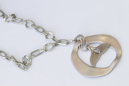 Whale tail NECKLACE, Surfer Necklace Men, Boho Chunky Necklace Unisex, Beach Necklace, Statement Whale Tail Charms Necklace, Silver Choker