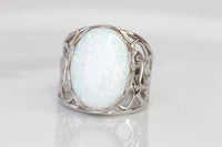 SILVER Opal Ring, White Fire Opal Ring, Opal Oval Ring, October Birthstone Ring, White Opal Ring, Women;s Opal Ring, Filigree Opal Ring Gift