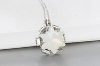 OPAL STAR NECKLACE, White Opal Rebeka Necklace, Bridal White Jewelry, Bridal Star Necklace, Moon Star Necklace,White Milk Silver Necklace