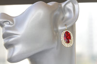 RED DROP EARRINGS, Red Ruby Bridal Earrings, Large Opal Red Coral Earrings, Big Leverback Earrings,Wedding Rebeka , Mother Of The Groom