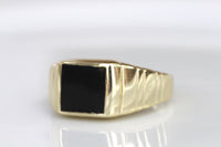 BLACK ONYX RING, Signet Black Gold Ring,  Men's Jewelry, Rings for Man,Men's Gold Ring, Flat Stone Ring,Unique Gold Black Stone Ring Husband
