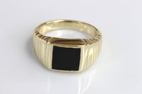 BLACK ONYX RING, Signet Black Gold Ring,  Men's Jewelry, Rings for Man,Men's Gold Ring, Flat Stone Ring,Unique Gold Black Stone Ring Husband