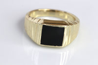 BLACK ONYX RING, Signet Black Gold Ring,  Men's Jewelry, Rings for Man,Men's Gold Ring, Flat Stone Ring,Unique Gold Black Stone Ring Husband