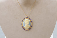 SAPPHIRE CAMEO NECKLACE, Royal Blue Cameo Oval Pendant,Rebeka Necklace,Unique Vintage Necklace, Antique Style Necklace,Women Holiday Gift