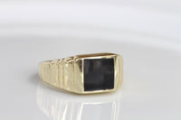 BLACK ONYX RING, Signet Black Gold Ring,  Men's Jewelry, Rings for Man,Men's Gold Ring, Flat Stone Ring,Unique Gold Black Stone Ring Husband