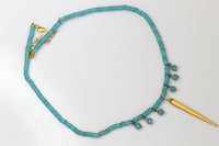 GOLD TURQUOISE NECKLACE, Beaded Turquoise Necklace, Flat Beads Turquoise Necklace, Genuine Turquoise Necklace, Blue Gold Choker Necklace