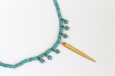 GOLD TURQUOISE NECKLACE, Beaded Turquoise Necklace, Flat Beads Turquoise Necklace, Genuine Turquoise Necklace, Blue Gold Choker Necklace