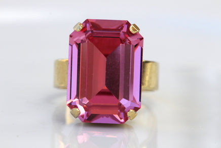 FUCHSIA RING, Pink Rebeka Crystal Ring, Unique Rectangle Ring, Gold Pink Cocktail Ring, Bridal Shower Gift Idea, Hot Rose Pink Ring