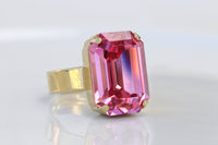 FUCHSIA RING, Pink Rebeka Crystal Ring, Unique Rectangle Ring, Gold Pink Cocktail Ring, Bridal Shower Gift Idea, Hot Rose Pink Ring