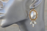 PEARLS Earrings, Pearl Blush And Opal Rebeka Earrings, Cluster Long Earrings, Bridal Pearl Earrings, Wedding Ivory Earrings, Prehistory