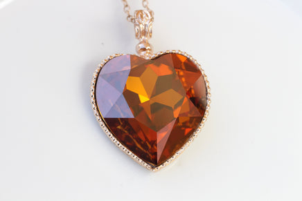 ORANGE HEART NECKLACE, Anniversary Women's gift, Heart Shaped Cooper, Rebeka Heart Necklace, Large Heart Jewelry, Rose gold Necklace,Xmas