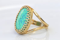 GREEN OPAL RING, Opal Gold Ring, Gemstone ring, October Birthstone, Opal Emerald lawn Gold Filled Ring, Fire Opal jewelry, Opal Big Ring