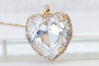 CLEAR Crystal HEART NECKLACE, Valentine's Day Gift for Wife,Statement Rebeka Necklace,Heart Shaped Necklace,Anniversary Wedding Necklace