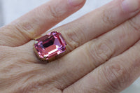 FUCHSIA RING, Pink Rebeka Crystal Ring, Unique Rectangle Ring, Gold Pink Cocktail Ring, Bridal Shower Gift Idea, Hot Rose Pink Ring