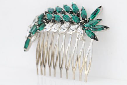 EMERALD GREEN HAIR Comb, Bridal Hair Comb, Statement Hair Comb, Crystal Rebeka, Leaves Hair Comb, Emerald Wedding Hair Accessories, Prom