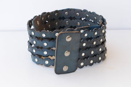 Waist Blue belt, BLUE JEANS Belt, Leather Studs Belt, Women's Belt, Women Leather Belt, Waist Chunky Belt, Thick Crystals Belt, Stretch Belt