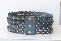 Waist Blue belt, BLUE JEANS Belt, Leather Studs Belt, Women's Belt, Women Leather Belt, Waist Chunky Belt, Thick Crystals Belt, Stretch Belt