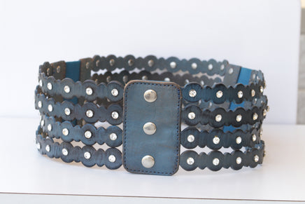 Waist Blue belt, BLUE JEANS Belt, Leather Studs Belt, Women's Belt, Women Leather Belt, Waist Chunky Belt, Thick Crystals Belt, Stretch Belt