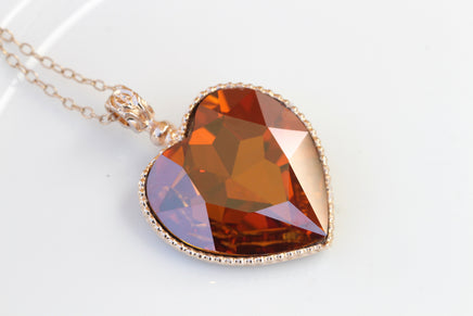 ORANGE HEART NECKLACE, Anniversary Women's gift, Heart Shaped Cooper, Rebeka Heart Necklace, Large Heart Jewelry, Rose gold Necklace,Xmas
