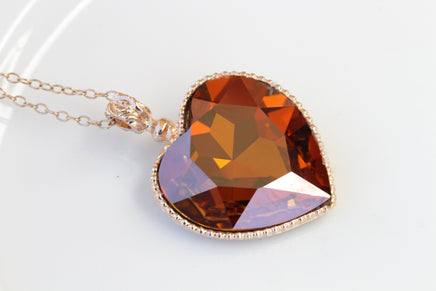 ORANGE HEART NECKLACE, Anniversary Women's gift, Heart Shaped Cooper, Rebeka Heart Necklace, Large Heart Jewelry, Rose gold Necklace,Xmas