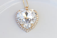 CLEAR Crystal HEART NECKLACE, Valentine's Day Gift for Wife,Statement Rebeka Necklace,Heart Shaped Necklace,Anniversary Wedding Necklace