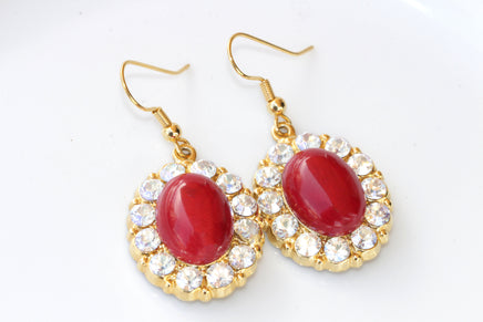 CORAL EARRINGS, Red Coral Drop Earrings, Oval Earrings, Genuine Coral and Rebeka Earrings , Natural Gemstone Earrings,  Rustic Wedding