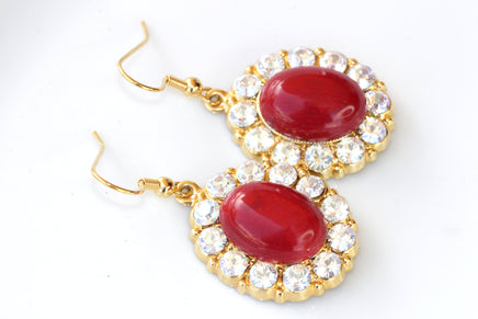 CORAL EARRINGS, Red Coral Drop Earrings, Oval Earrings, Genuine Coral and Rebeka Earrings , Natural Gemstone Earrings,  Rustic Wedding