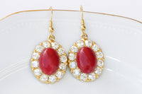 CORAL EARRINGS, Red Coral Drop Earrings, Oval Earrings, Genuine Coral and Rebeka Earrings , Natural Gemstone Earrings,  Rustic Wedding