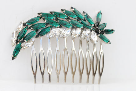 EMERALD GREEN HAIR Comb, Bridal Hair Comb, Statement Hair Comb, Crystal Rebeka, Leaves Hair Comb, Emerald Wedding Hair Accessories, Prom