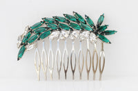 EMERALD GREEN HAIR Comb, Bridal Hair Comb, Statement Hair Comb, Crystal Rebeka, Leaves Hair Comb, Emerald Wedding Hair Accessories, Prom