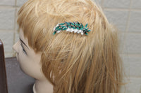 EMERALD GREEN HAIR Comb, Bridal Hair Comb, Statement Hair Comb, Crystal Rebeka, Leaves Hair Comb, Emerald Wedding Hair Accessories, Prom