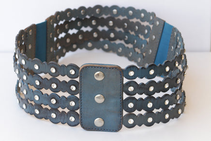 Waist Blue belt, BLUE JEANS Belt, Leather Studs Belt, Women's Belt, Women Leather Belt, Waist Chunky Belt, Thick Crystals Belt, Stretch Belt
