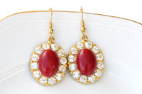 CORAL EARRINGS, Red Coral Drop Earrings, Oval Earrings, Genuine Coral and Rebeka Earrings , Natural Gemstone Earrings,  Rustic Wedding