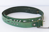 GREEN BELT, Green Leather Belt, Silver Buckle belt, Women's belt. Jeans belt, Casual Boho belt, Unisex Emerald Green belt, Retro Style belt
