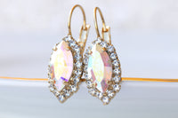 AB CRYSTAL Drop Earrings. Halo Wedding Earrings. Bridal Crystal Ab Earrings. Oval Crystal Earrings. Elegant Bridal Bridesmaid Earrings Gift