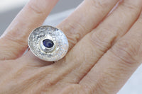 Lapis Silver sterling ring, Blue Lapis Ring, Ornament ring, Gift for her, Lapis Lazuli Ring, Circle blue Ring,Genuine Lapis Gemstone Ring