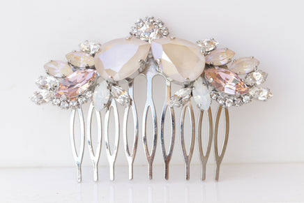 IVORY HAIR COMB, Hair Comb, Bridal Hair Vine, Wedding Opal Hair Comb, White Hair Jewelry, Rhinestone Hair Comb, Morganite Crystals Hair Comb