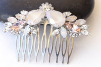 IVORY HAIR COMB, Hair Comb, Bridal Hair Vine, Wedding Opal Hair Comb, White Hair Jewelry, Rhinestone Hair Comb, Morganite Crystals Hair Comb