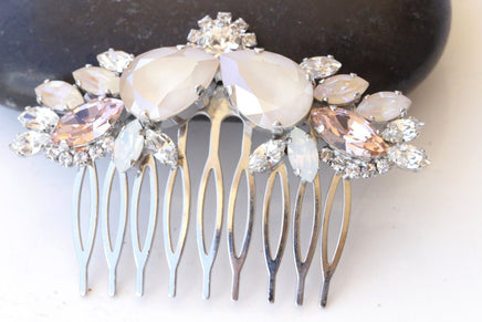 IVORY HAIR COMB, Hair Comb, Bridal Hair Vine, Wedding Opal Hair Comb, White Hair Jewelry, Rhinestone Hair Comb, Morganite Crystals Hair Comb