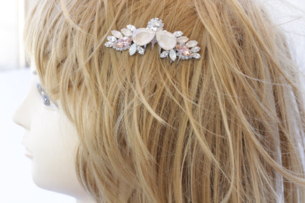 IVORY HAIR COMB, Hair Comb, Bridal Hair Vine, Wedding Opal Hair Comb, White Hair Jewelry, Rhinestone Hair Comb, Morganite Crystals Hair Comb